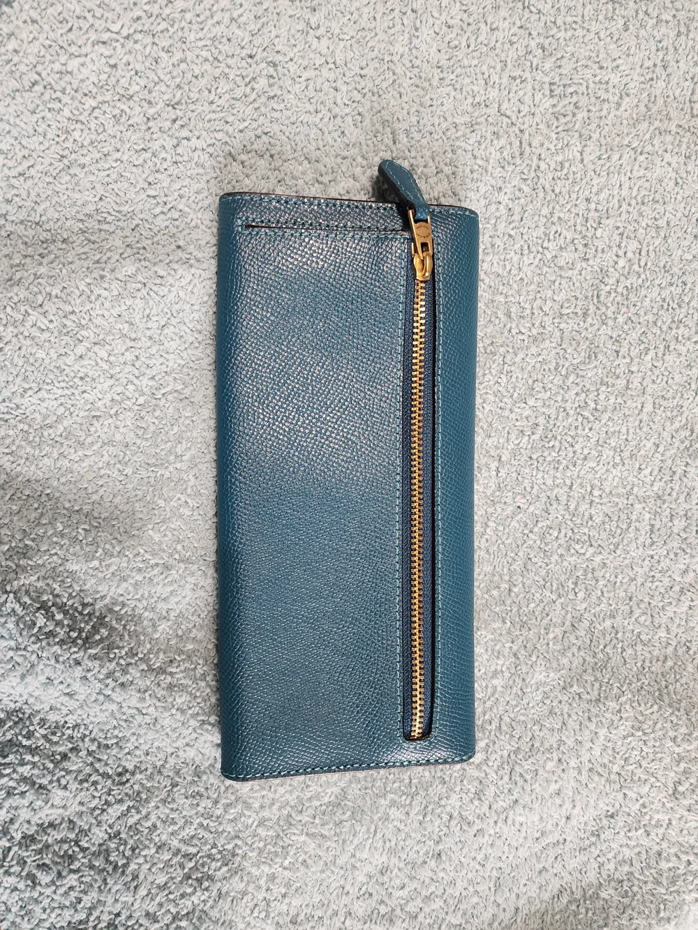 Coach Teal Blue Textured Leather Wallet with Gold Accent